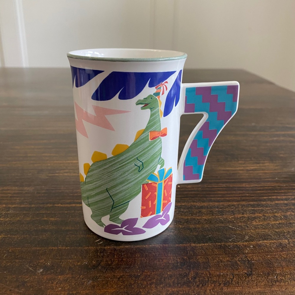 Mikasa Ironstone 7th BIRTHDAY Dinosaur Mug 12oz Tall Cup CC211 Party 7 years old